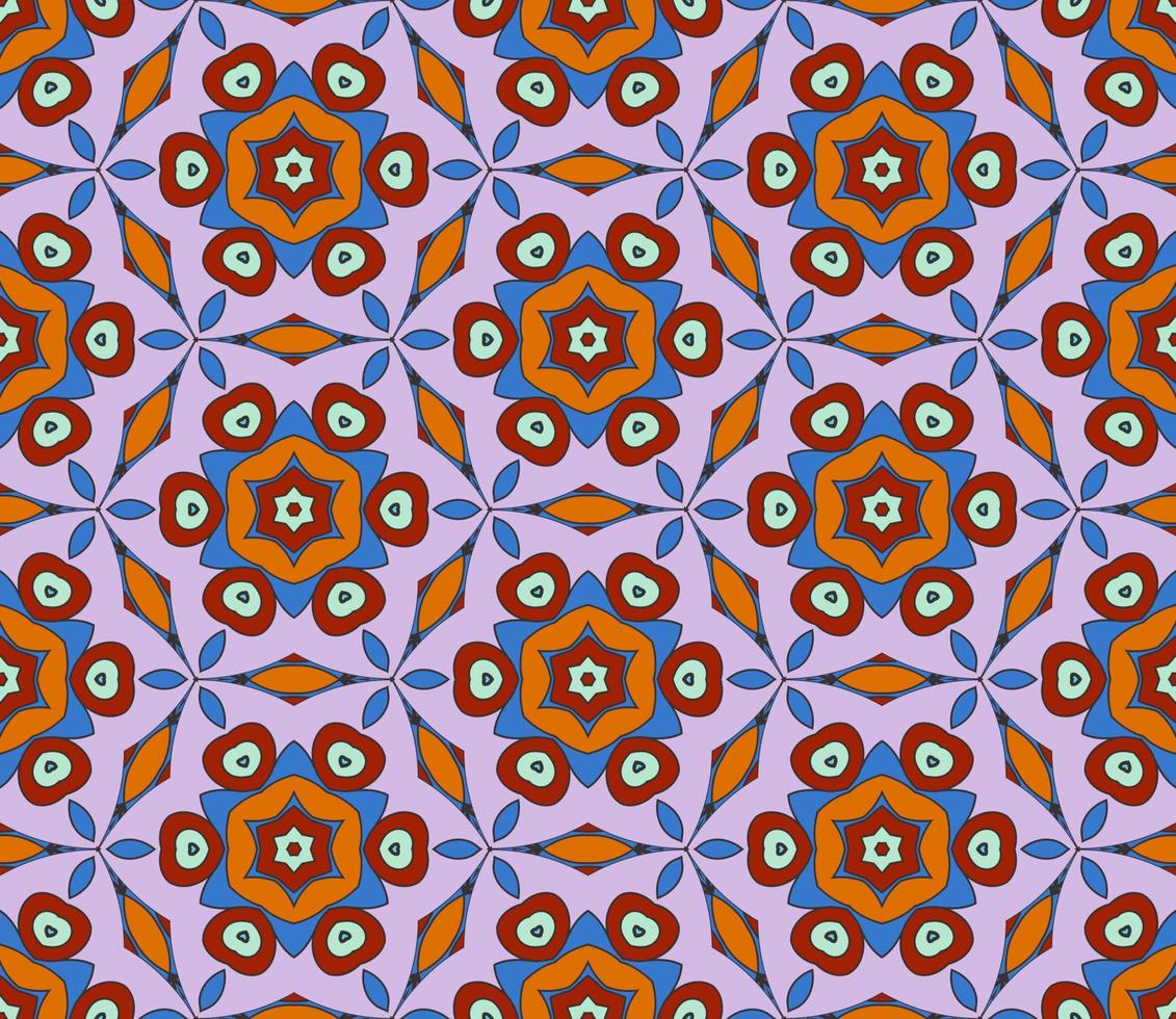 Abstract colorful doodle geometric flower seamless pattern. Floral background. Kaleidoscope mosaic, geo tile of thin line ornament. vector