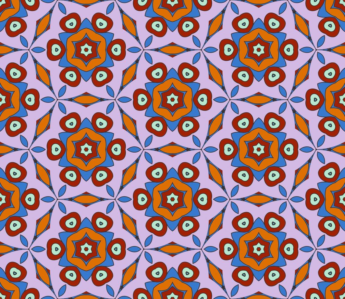 Abstract colorful doodle geometric flower seamless pattern. Floral background. Kaleidoscope mosaic, geo tile of thin line ornament. vector