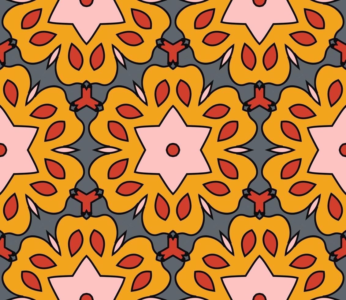 patrón sin costuras de flores geométricas de garabatos coloridos abstractos. fondo floral. mosaico de caleidoscopio, mosaico geo de adorno de línea delgada. vector