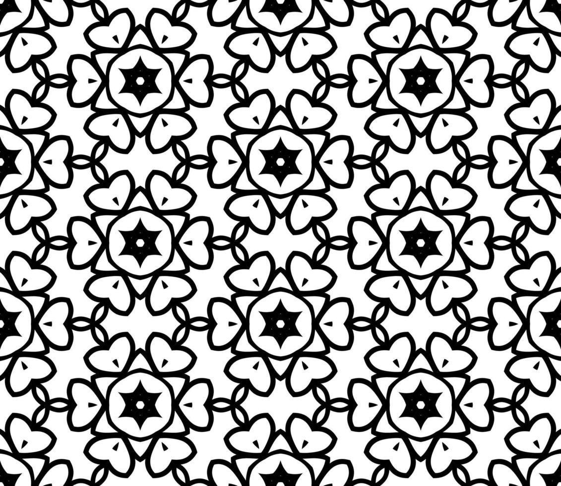 Abstract colorful doodle geometric flower seamless pattern. Floral background. Kaleidoscope mosaic, geo tile of thin line ornament. vector