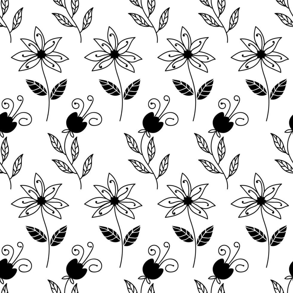 Floral seamless pattern with doodle flowers. Abstract wallpaper. Fabric, digital print. Modern infinity wrapping paper. vector