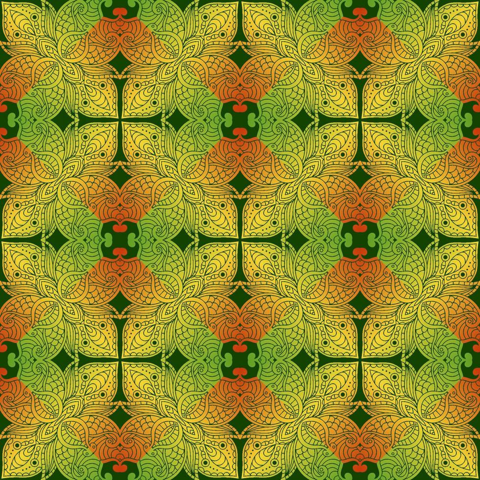 damasco floral abstracto de patrones sin fisuras. fondo de mosaico de fantasía. flor, mosaico de hojas. papel de regalo. vector