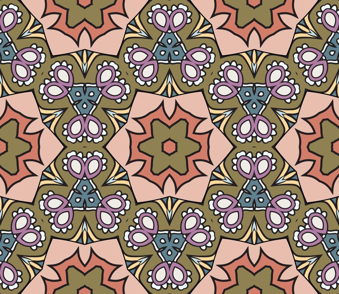 Abstract colorful doodle geometric flower seamless pattern. Floral background. Mosaic, geo tile of thin line ornament. vector