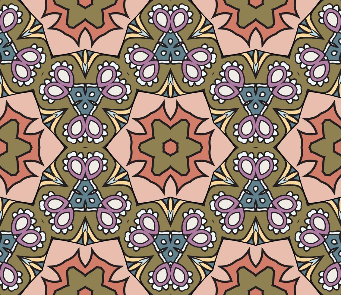 patrón sin costuras de flores geométricas de garabatos coloridos abstractos. fondo floral. mosaico, mosaico geo de adorno de línea delgada. vector