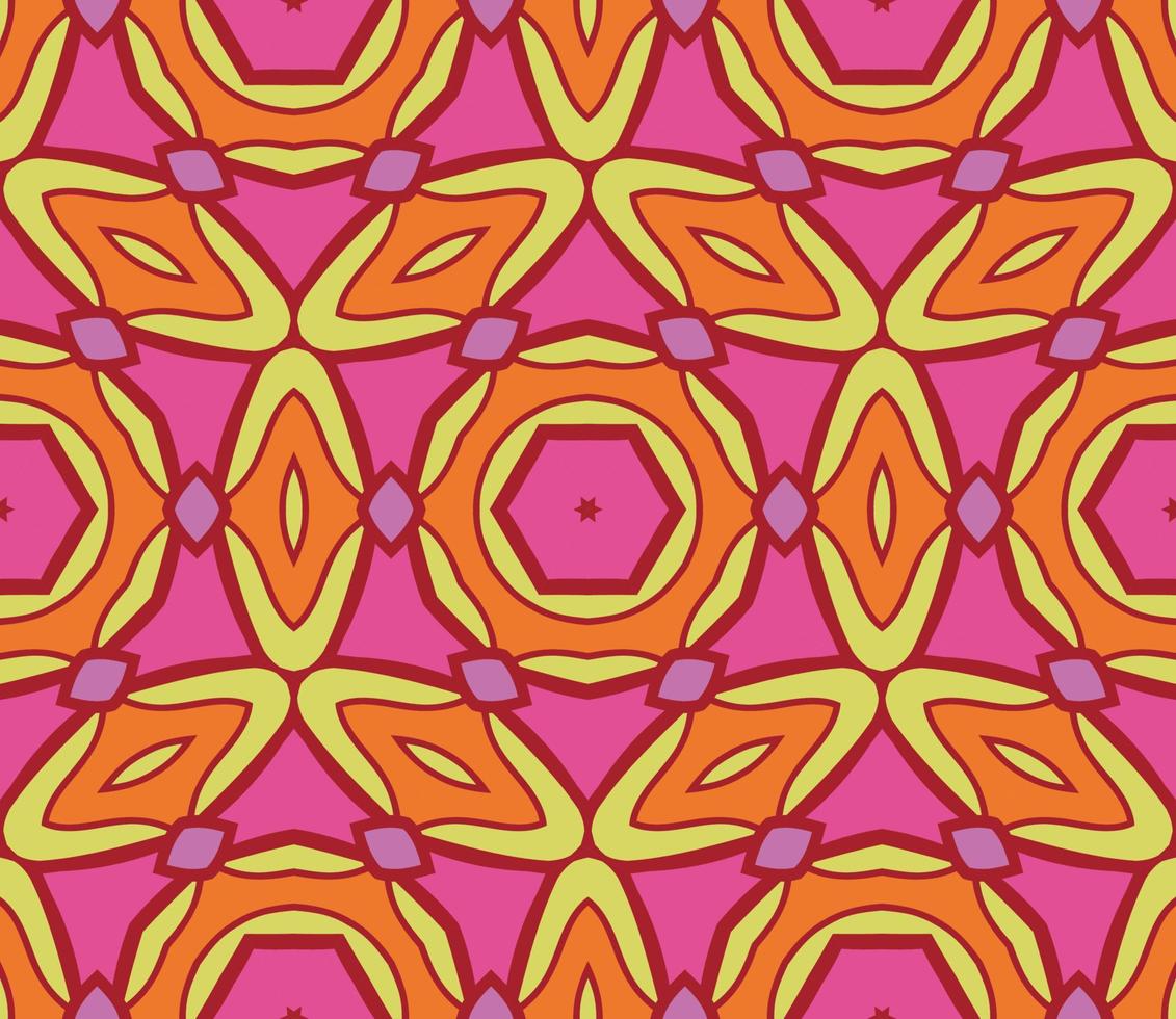 Abstract colorful doodle geometric flower seamless pattern. Floral background. Kaleidoscope mosaic, geo tile of thin line ornament. vector