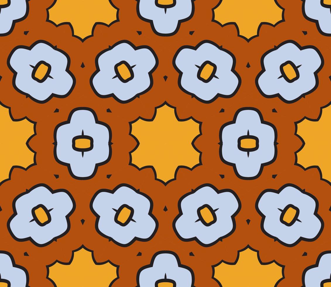Abstract colorful doodle geometric flower seamless pattern. Floral background. Kaleidoscope mosaic, geo tile of thin line ornament. vector