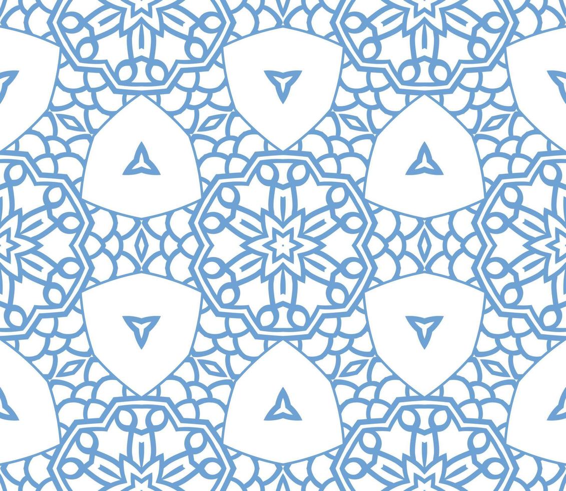 Abstract colorful doodle geometric flower seamless pattern. Floral background. Kaleidoscope mosaic, geo tile of thin line ornament. vector