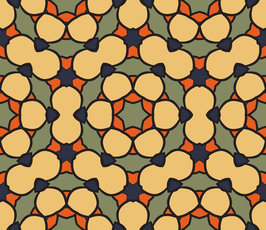 Abstract colorful doodle geometric flower seamless pattern. Floral background. Kaleidoscope mosaic, geo tile of thin line ornament. vector