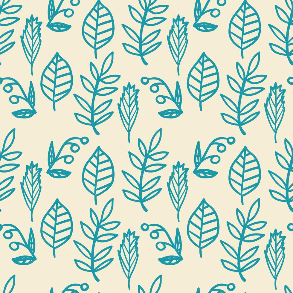 Cute cartoon flower seamless pattern. Background with plant, branch, leaves. Wrapping paper, textile. vector