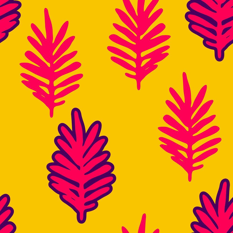 Cute cartoon flower seamless pattern. Background with plant, branch, leaves. Wrapping paper, textile. vector