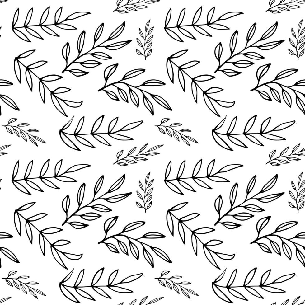 Tropical background with  hand drawn leaves and branches on white. Tropic seamless pattern. vector