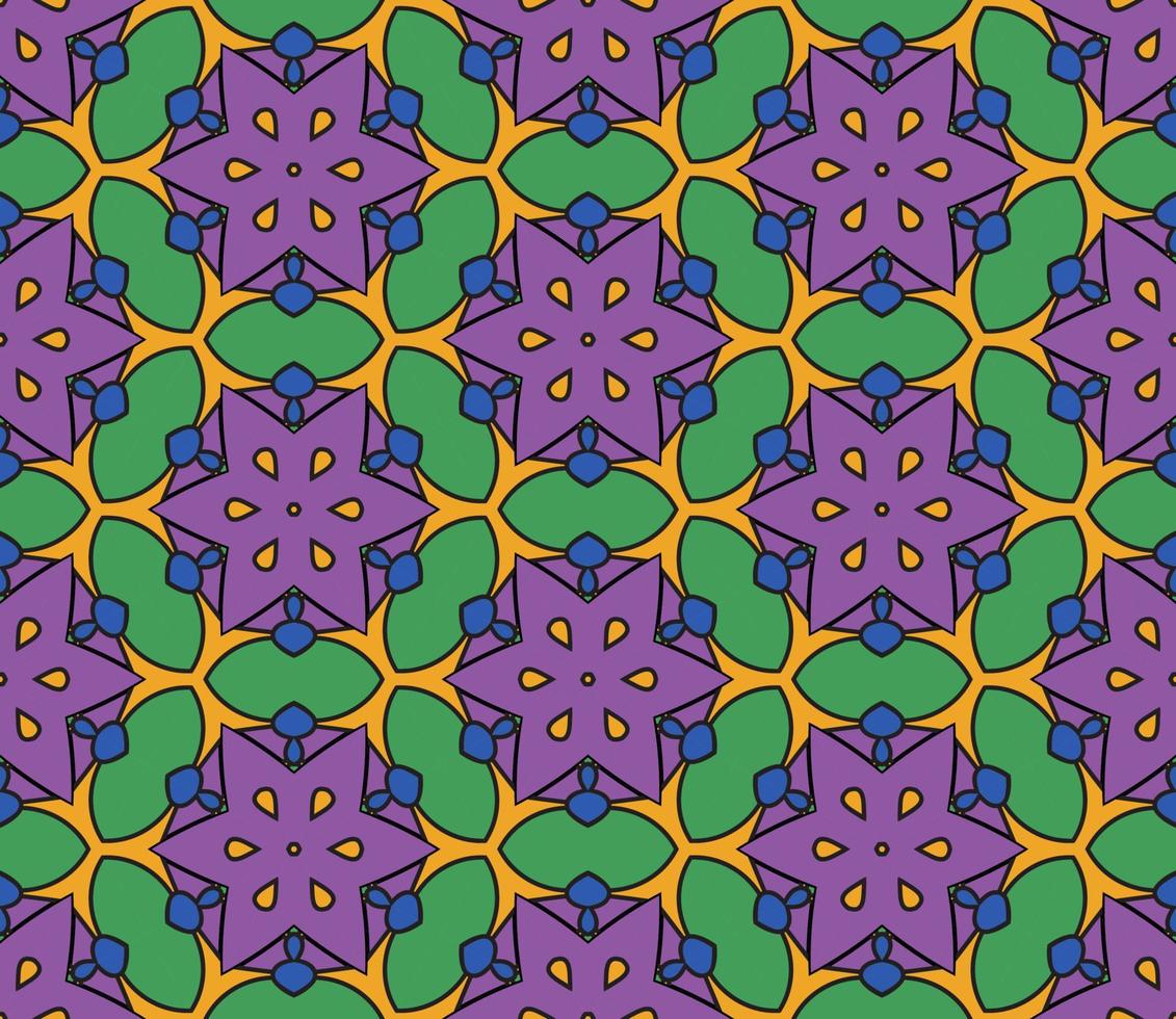 Abstract colorful doodle geometric flower seamless pattern. Floral background. Kaleidoscope mosaic, geo tile of thin line ornament. vector