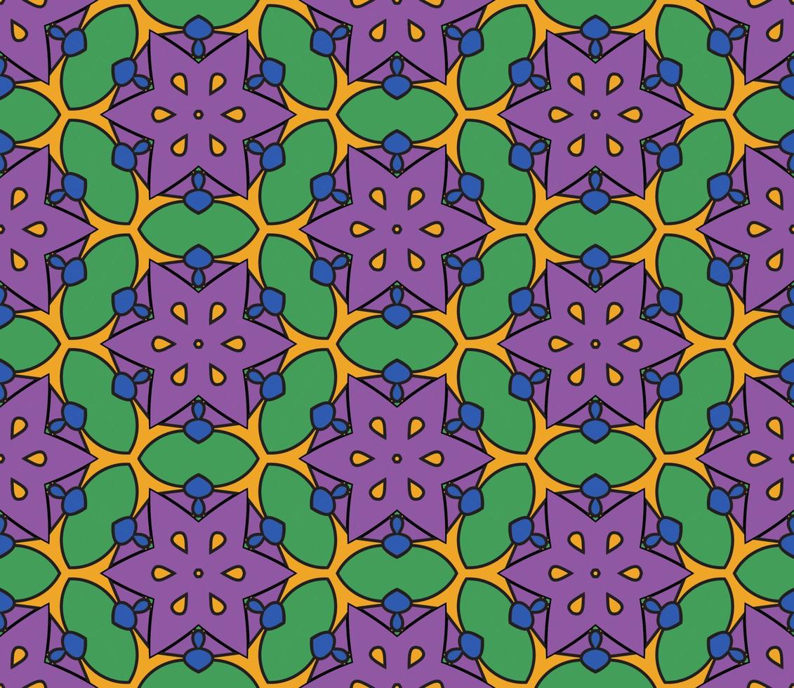 patrón sin costuras de flores geométricas de garabatos coloridos abstractos. fondo floral. mosaico de caleidoscopio, mosaico geo de adorno de línea delgada. vector