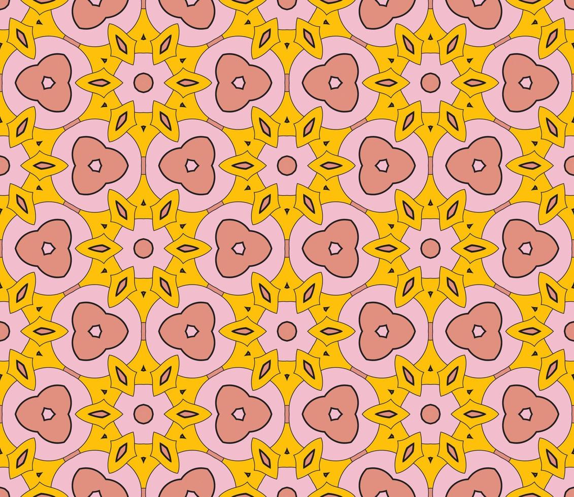 Abstract colorful doodle geometric flower seamless pattern. Floral background. Kaleidoscope mosaic, geo tile of thin line ornament. vector
