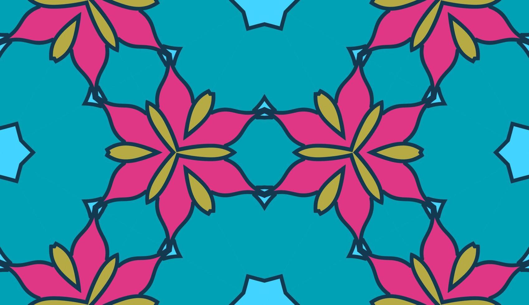 Abstract colorful doodle geometric flower seamless pattern. Floral background. Kaleidoscope mosaic, geo tile of thin line ornament. vector