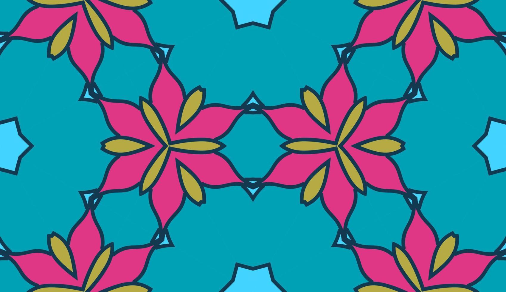 Abstract colorful doodle geometric flower seamless pattern. Floral background. Kaleidoscope mosaic, geo tile of thin line ornament. vector