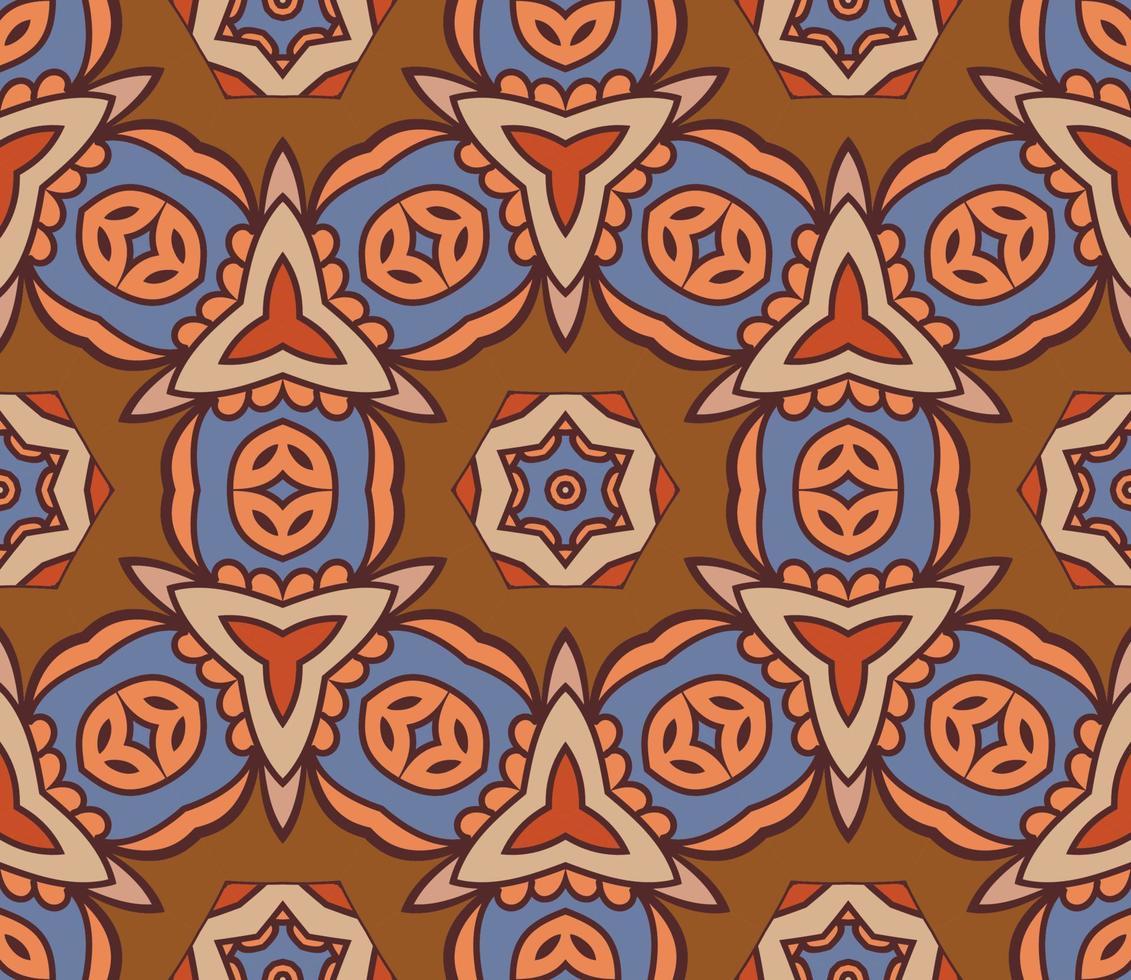 Abstract colorful doodle geometric flower seamless pattern. Floral background. Kaleidoscope mosaic, geo tile of thin line ornament. vector