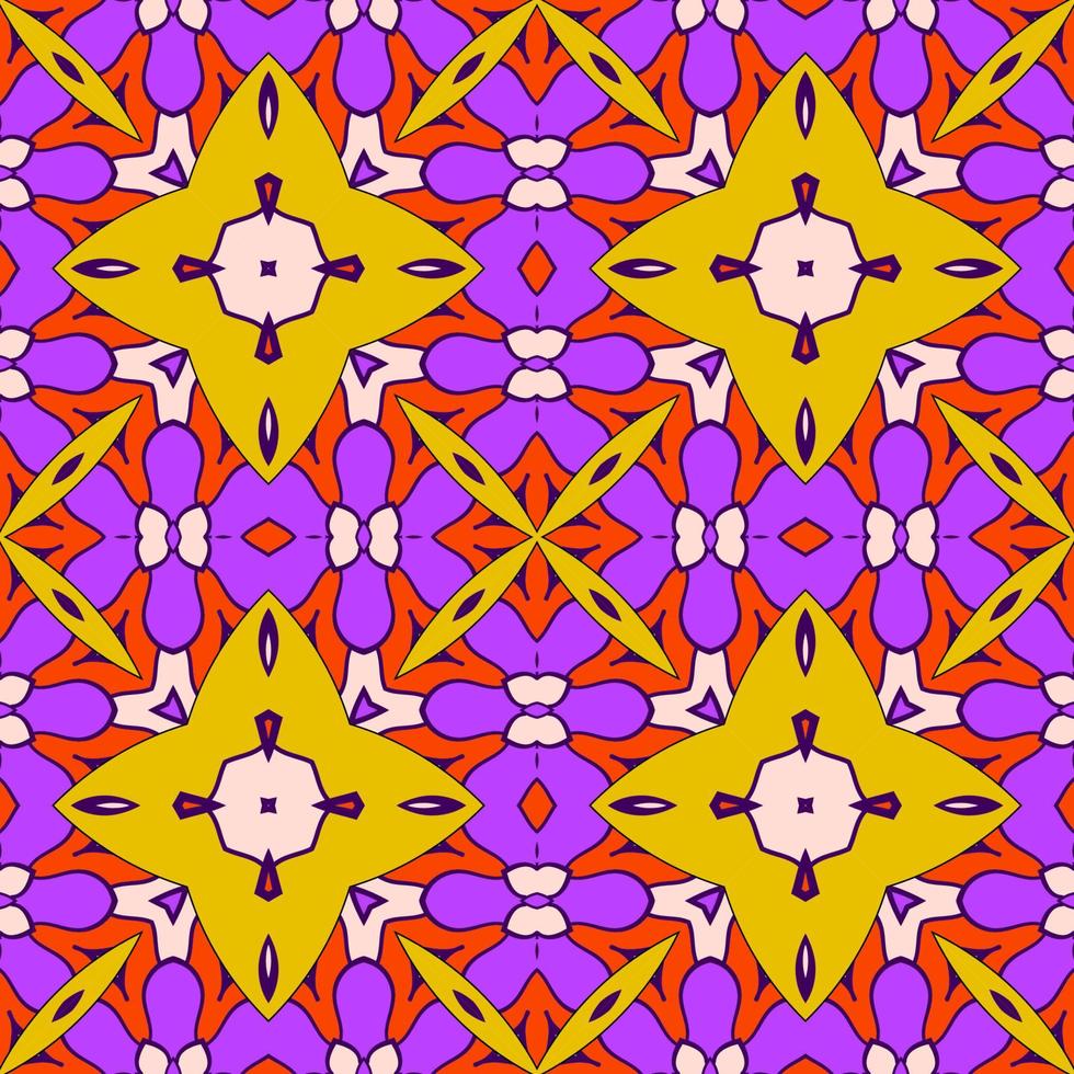 Abstract colorful doodle geometric flower seamless pattern. Floral background. Kaleidoscope mosaic, geo tile of thin line ornament. vector