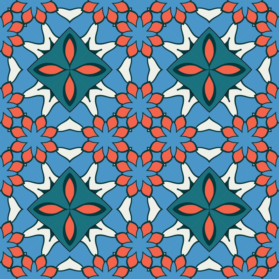 Abstract colorful doodle geometric flower seamless pattern. Floral background. Kaleidoscope mosaic, geo tile of thin line ornament. vector