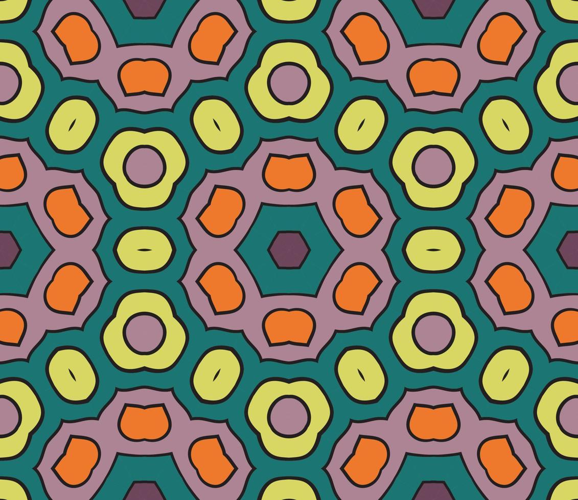 Abstract colorful doodle geometric flower seamless pattern. Floral background. Kaleidoscope mosaic, geo tile of thin line ornament. vector