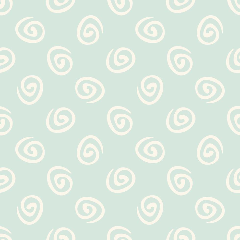 Seamless abstract background with cute round swirls on pastel green background. Infinity mint and beige polka dot geometric pattern. vector