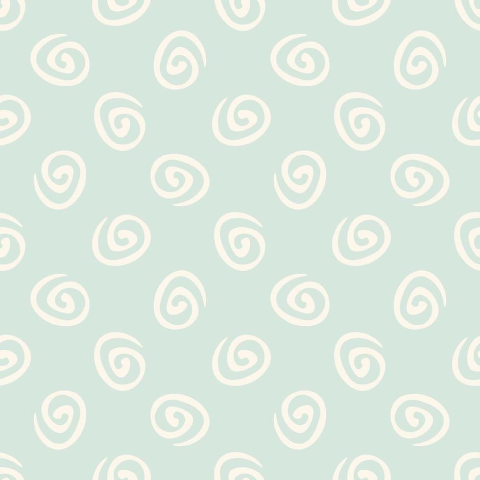 Seamless abstract background with cute round swirls on pastel green background. Infinity mint and beige polka dot geometric pattern. vector