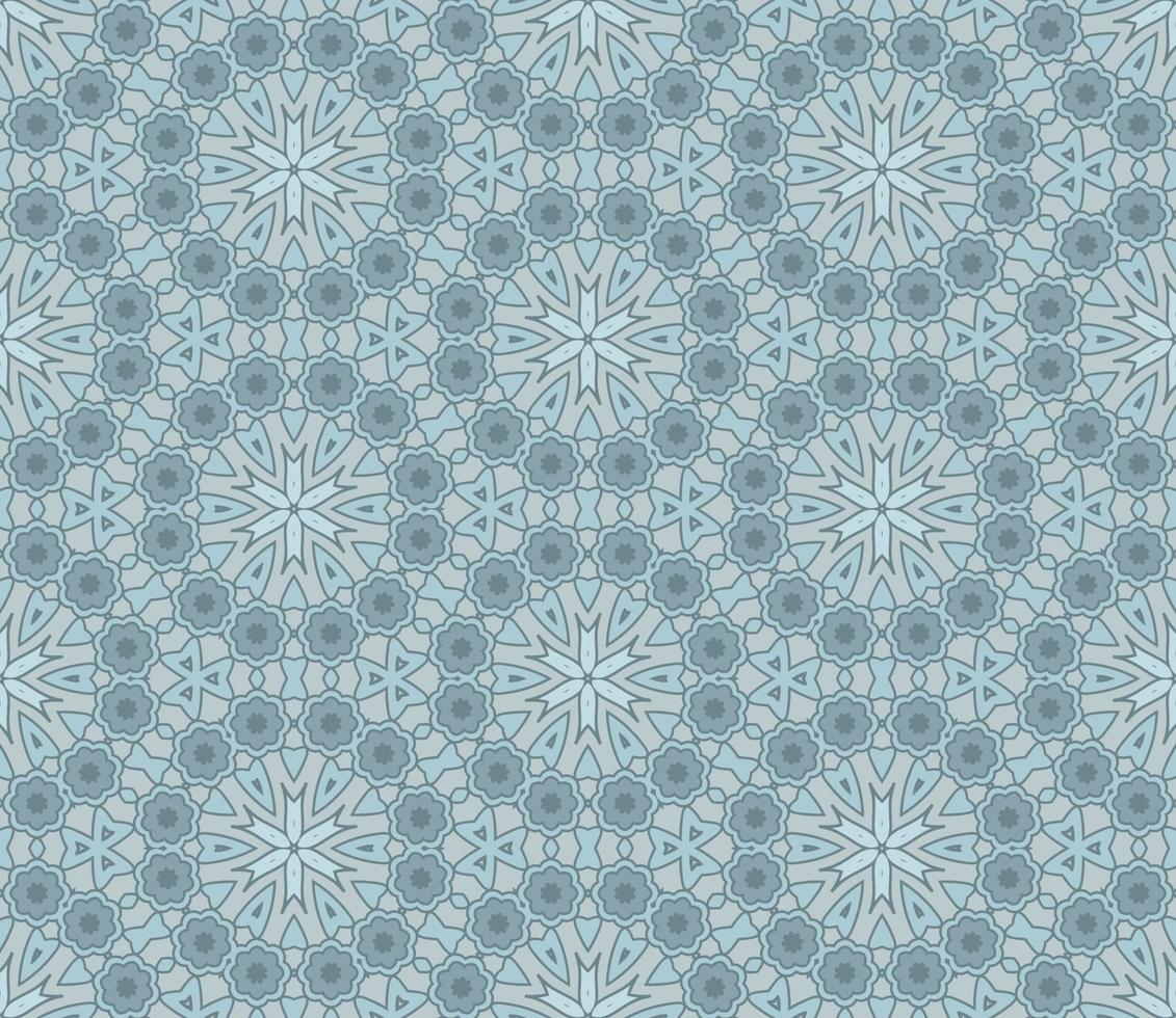 Abstract colorful doodle geometric flower seamless pattern. Floral background. Kaleidoscope mosaic, geo tile of thin line ornament. vector