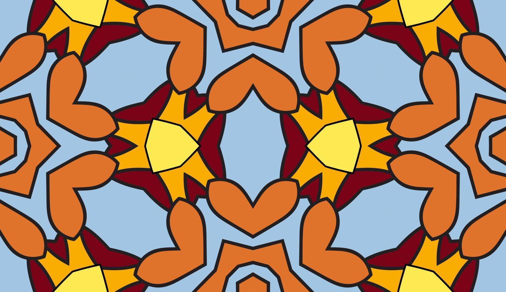 Abstract colorful doodle geometric flower seamless pattern. Floral background. Kaleidoscope mosaic, geo tile of thin line ornament. vector