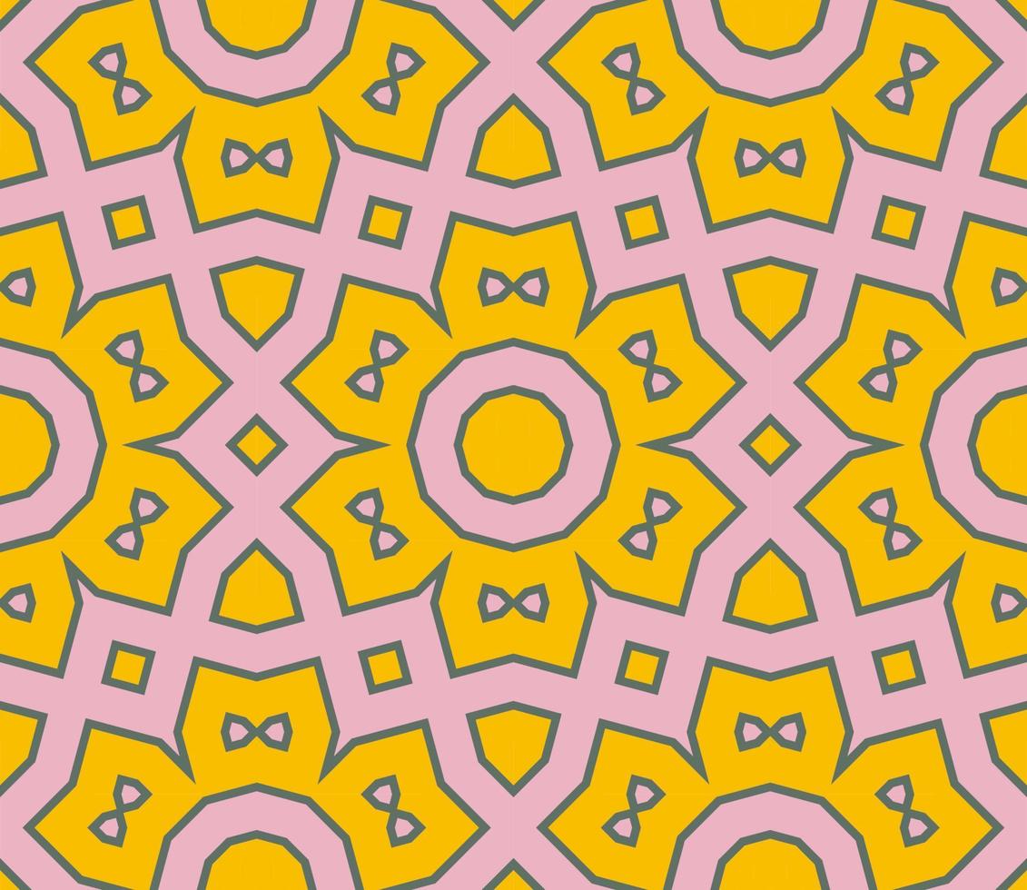 Abstract colorful doodle geometric flower seamless pattern. Floral background. Kaleidoscope mosaic, geo tile of thin line ornament. vector