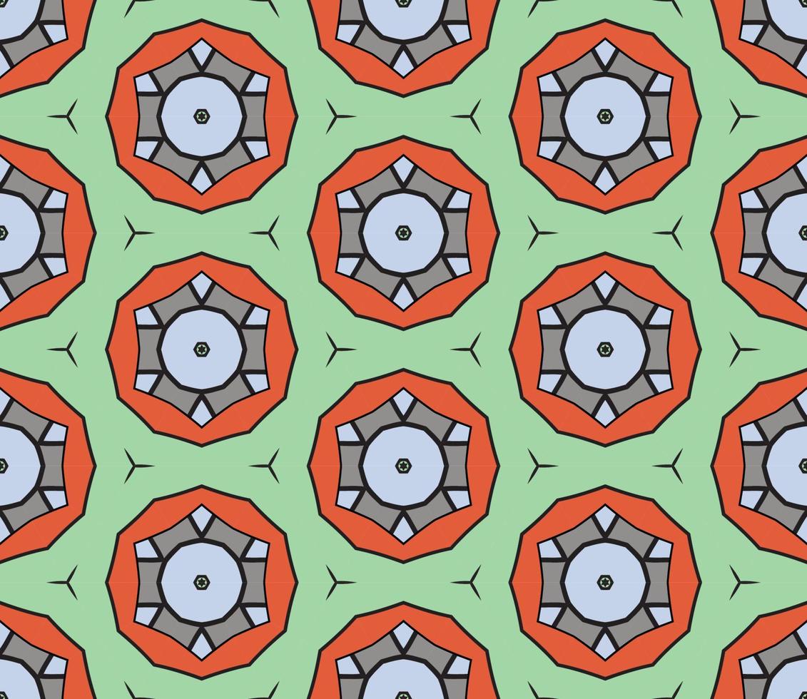 Abstract colorful doodle geometric flower seamless pattern. Floral background. Kaleidoscope mosaic, geo tile of thin line ornament. vector