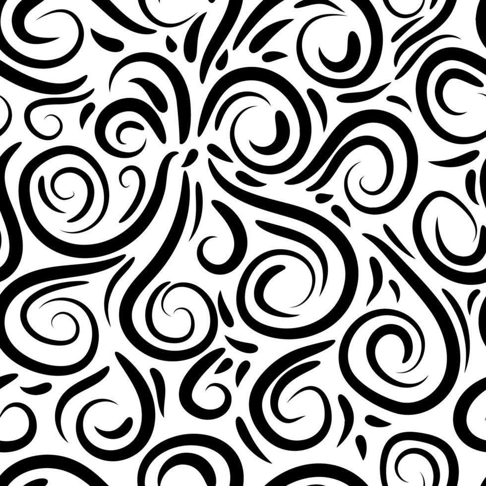 Abstract hand drawn doodle thin line wavy seamless pattern. Curly linear messy background. vector