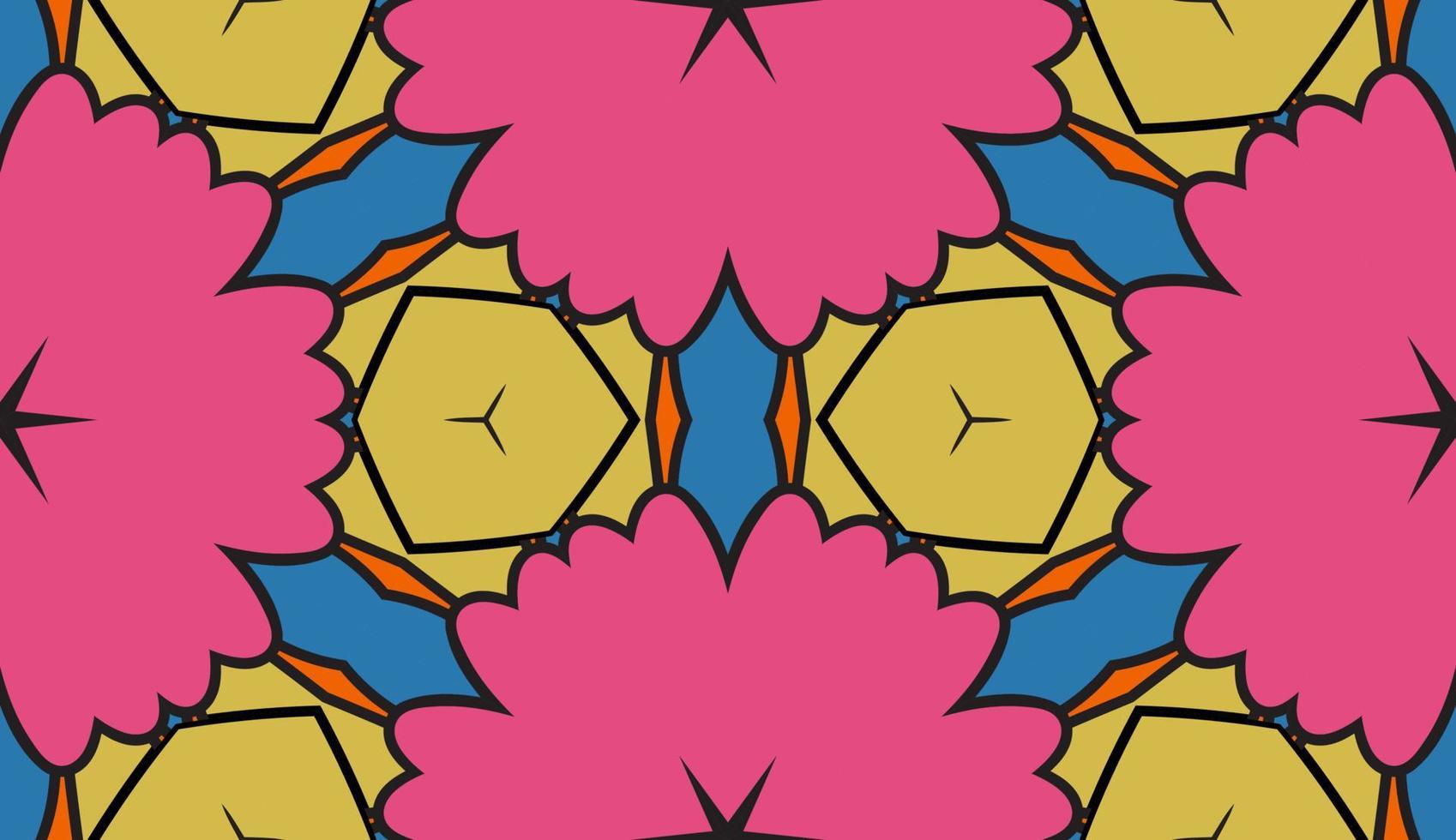 Abstract colorful doodle geometric flower seamless pattern. Floral background. Kaleidoscope mosaic, geo tile of thin line ornament. vector