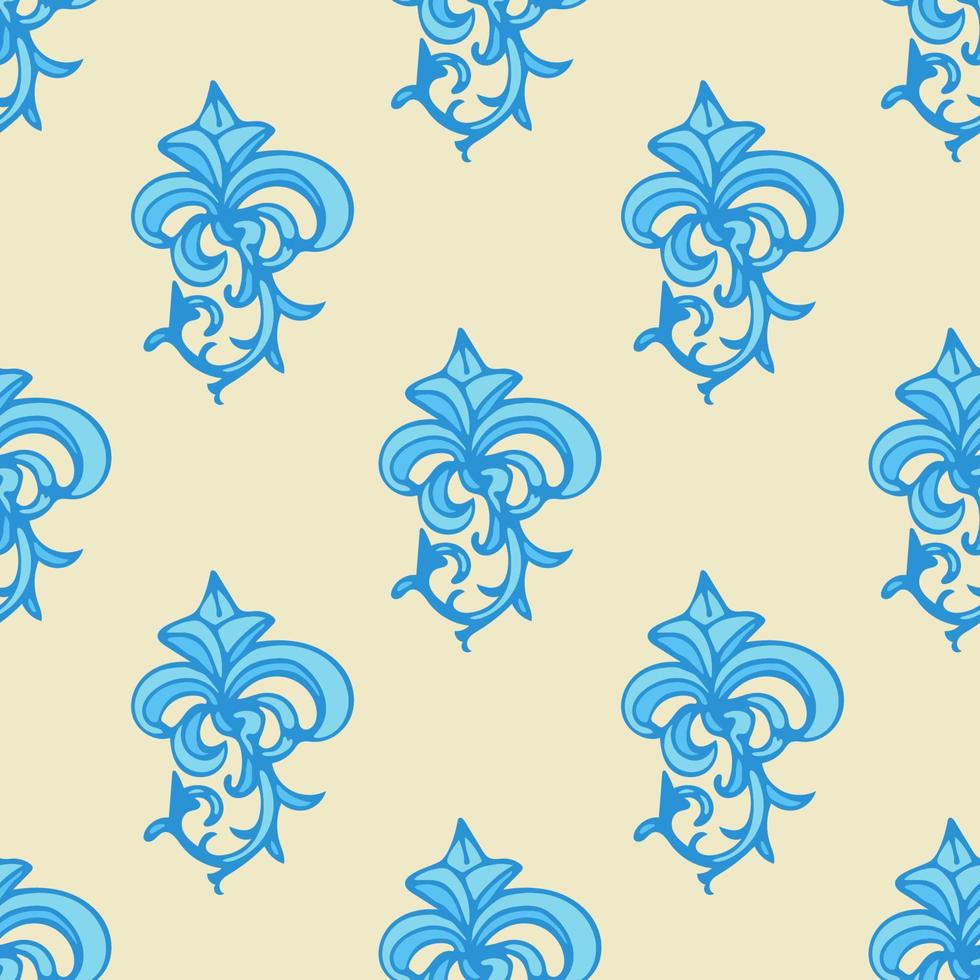 Cute damask, fleur de lis abstract seamless pattern with hand drawn decoration. vector