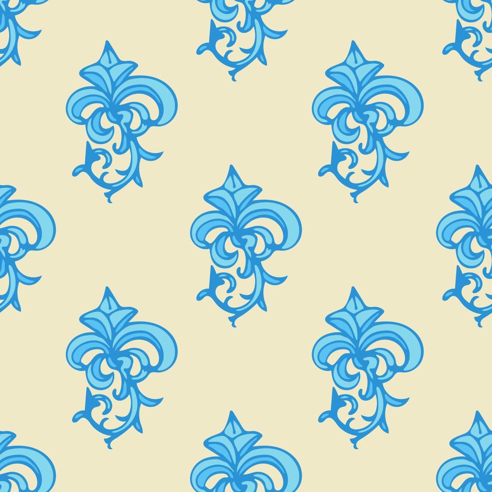 Cute damask, fleur de lis abstract seamless pattern with hand drawn decoration. vector