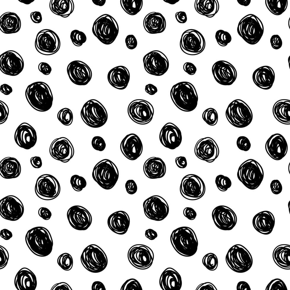 Geometrical background with scribble uneven circles. Abstract round seamless pattern. Messy hand drawn dots pattern on white background. vector