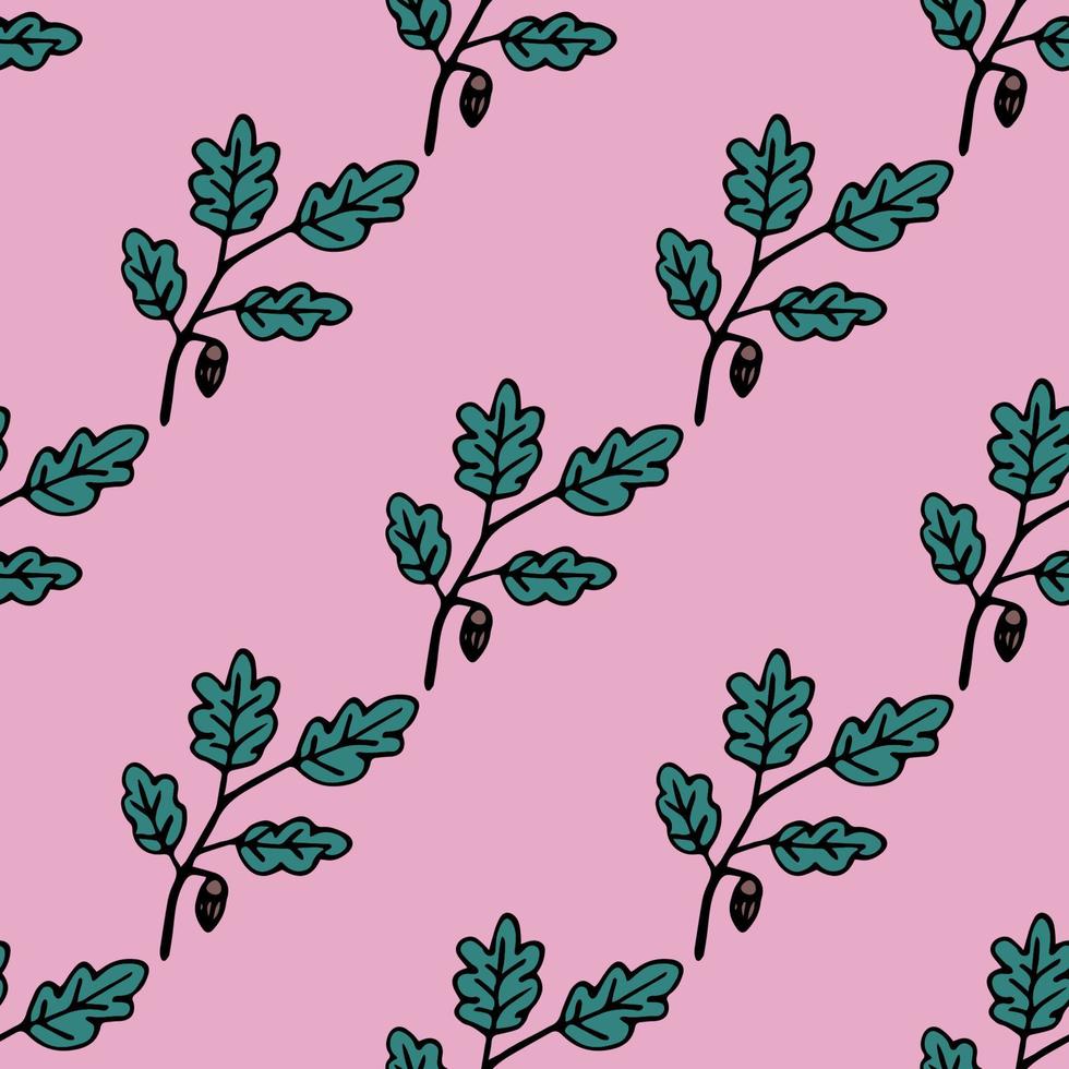 Seamless pattern with hand drawn autumn oak leaves, branches and acorns. Doodle colorful autumn background. Cute infinity wrapping paper. vector