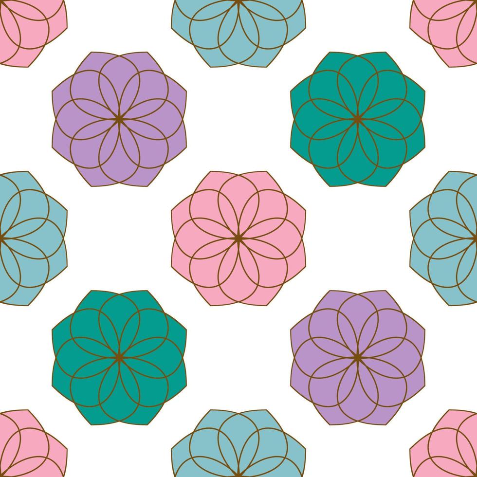 Seamless pattern with colorful geometric flowers. Floral ornament background. vector