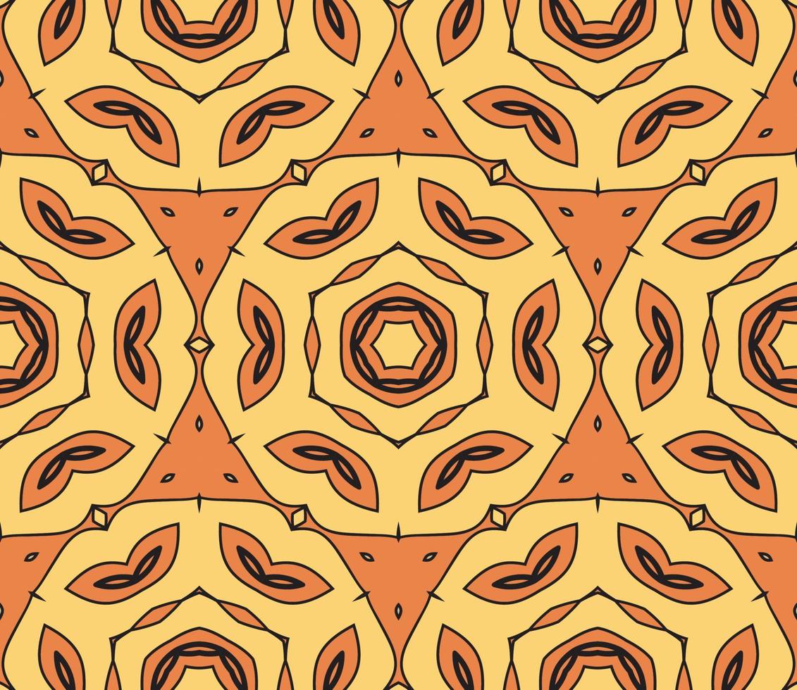 Abstract colorful doodle geometric flower seamless pattern. Floral background. Kaleidoscope mosaic, geo tile of thin line ornament. vector