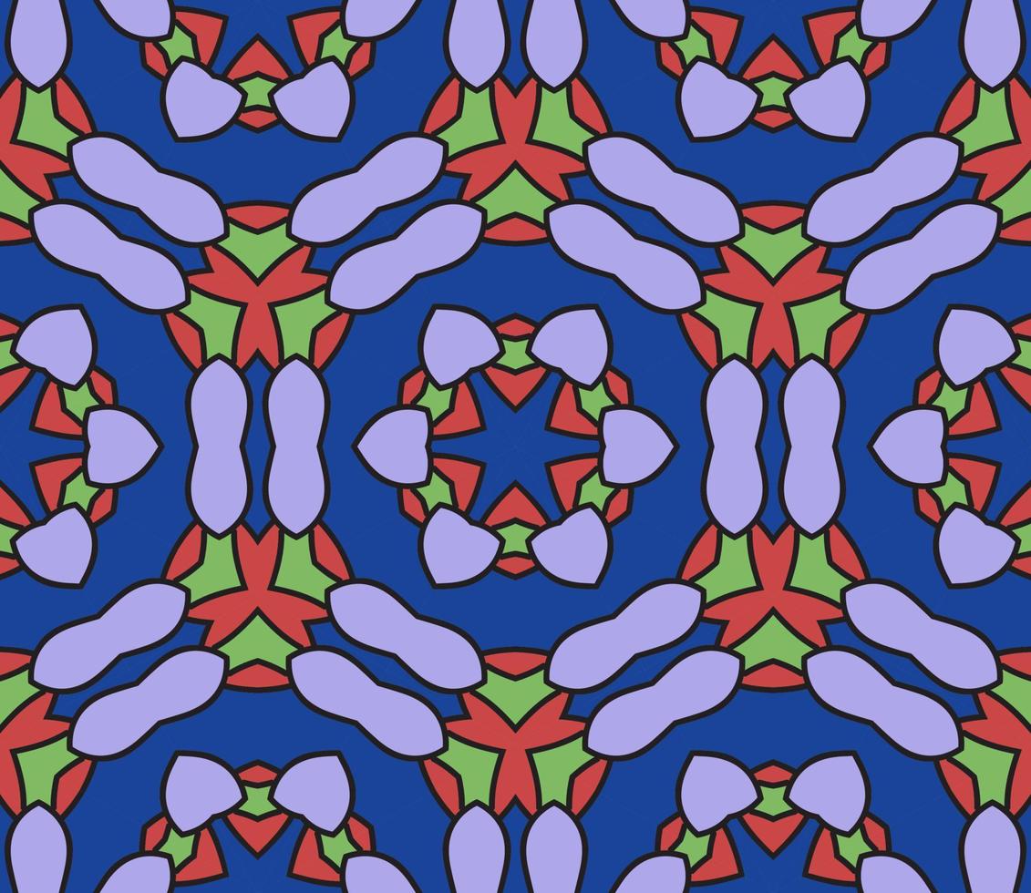 Abstract colorful doodle geometric flower seamless pattern. Floral background. Kaleidoscope mosaic, geo tile of thin line ornament. vector