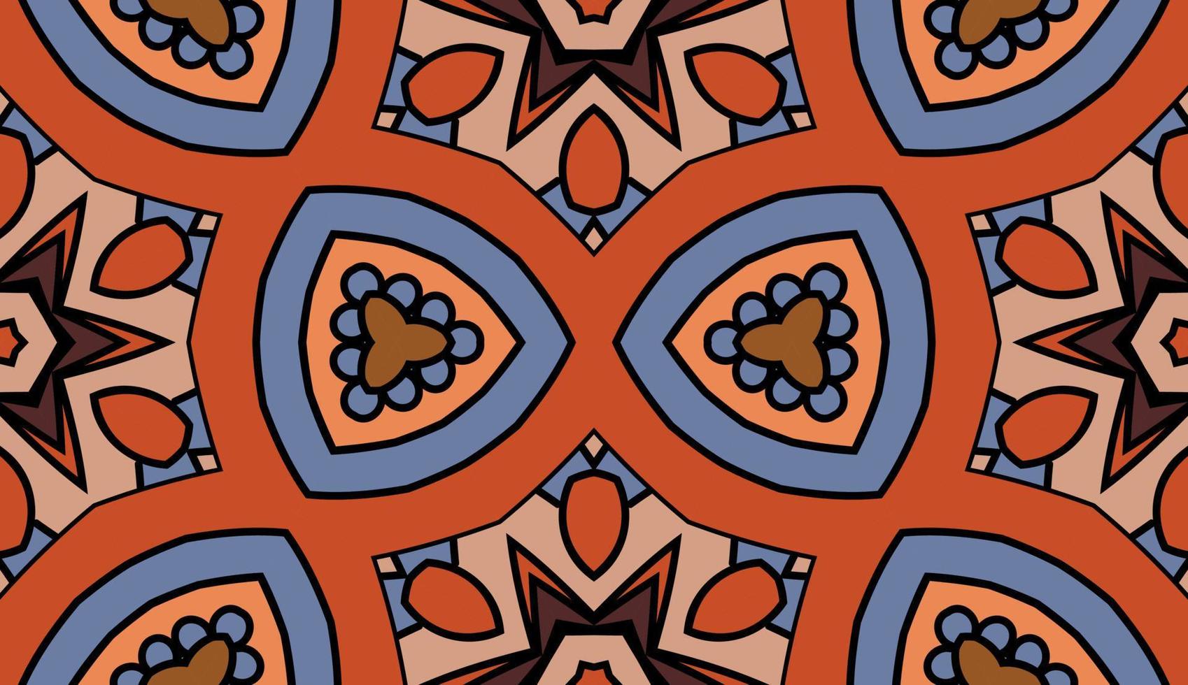 Abstract colorful doodle geometric flower seamless pattern. Floral background. Kaleidoscope mosaic, geo tile of thin line ornament. vector