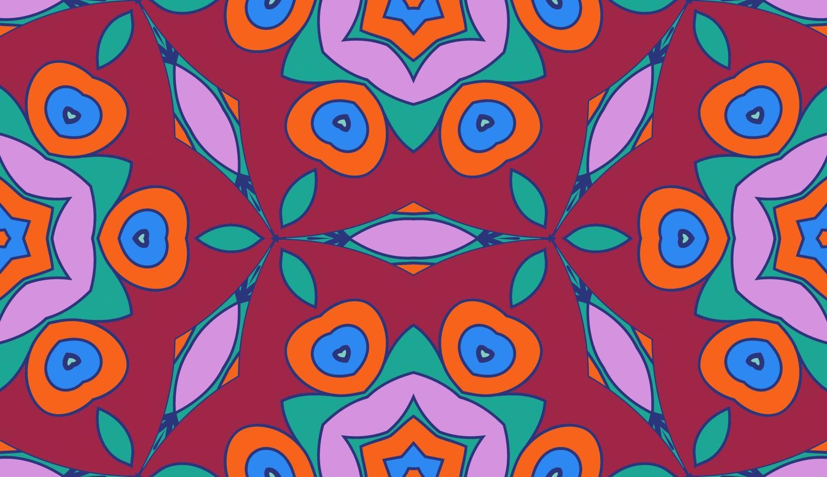 Abstract colorful doodle geometric flower seamless pattern. Floral background. Kaleidoscope mosaic, geo tile of thin line ornament. vector