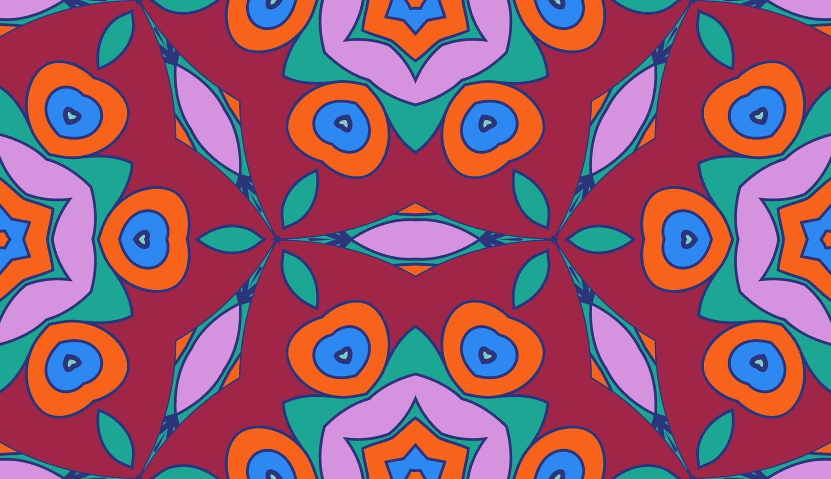 Abstract colorful doodle geometric flower seamless pattern. Floral background. Kaleidoscope mosaic, geo tile of thin line ornament. vector