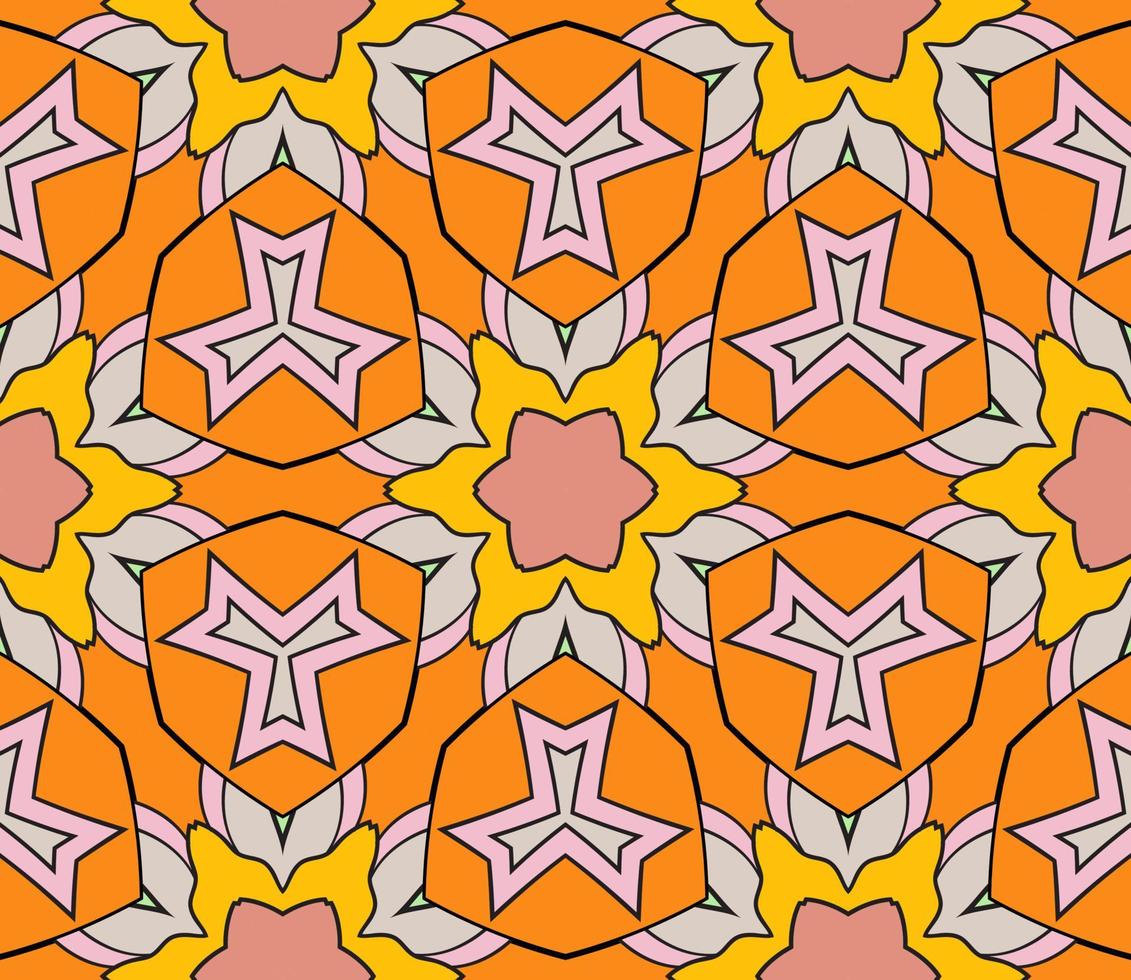 Abstract colorful doodle geometric flower seamless pattern. Floral background. Kaleidoscope mosaic, geo tile of thin line ornament. vector