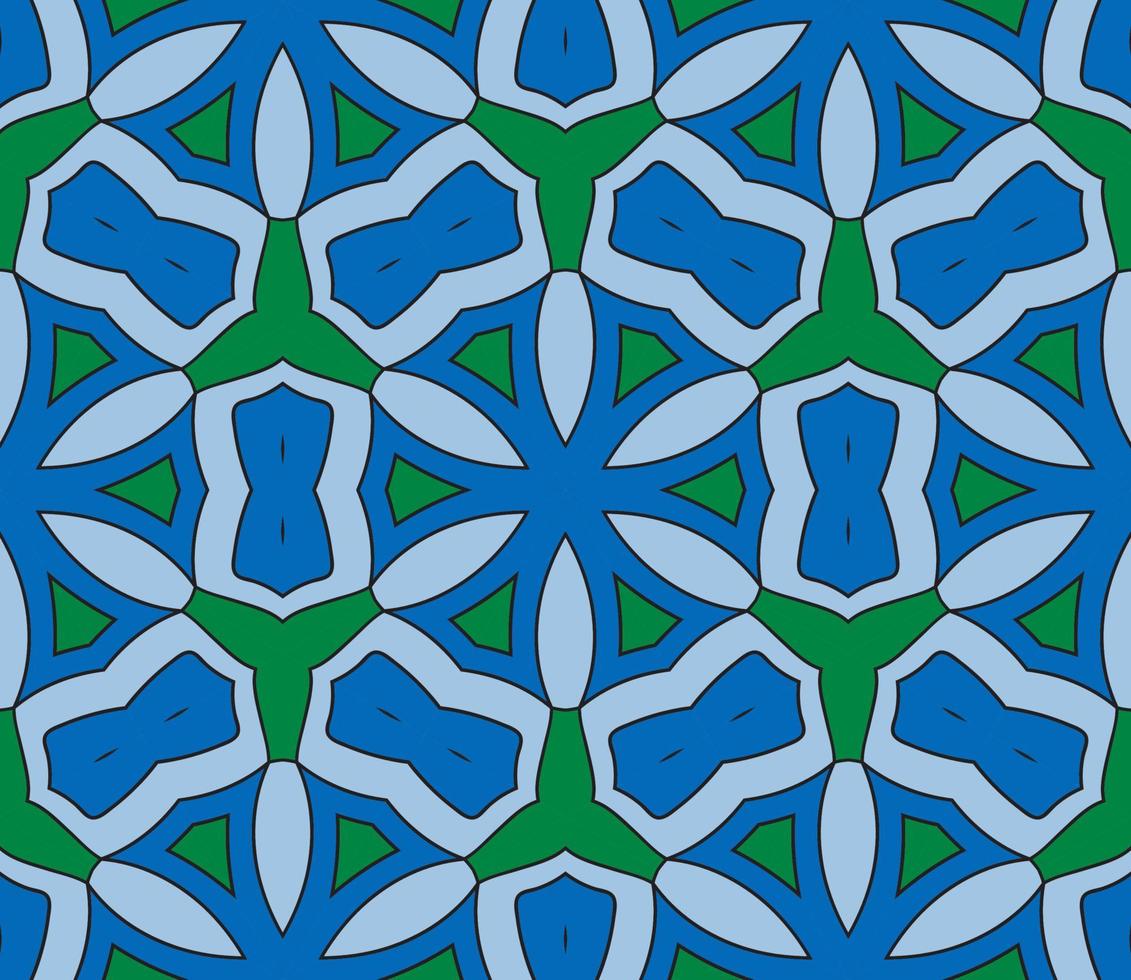 Abstract colorful doodle geometric flower seamless pattern. Floral background. Kaleidoscope mosaic, geo tile of thin line ornament. vector