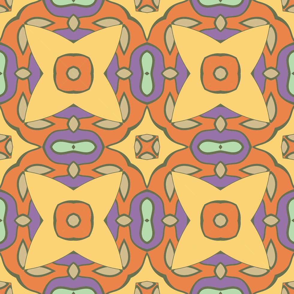 Abstract colorful doodle geometric flower seamless pattern. Floral background. Kaleidoscope mosaic, geo tile of thin line ornament. vector