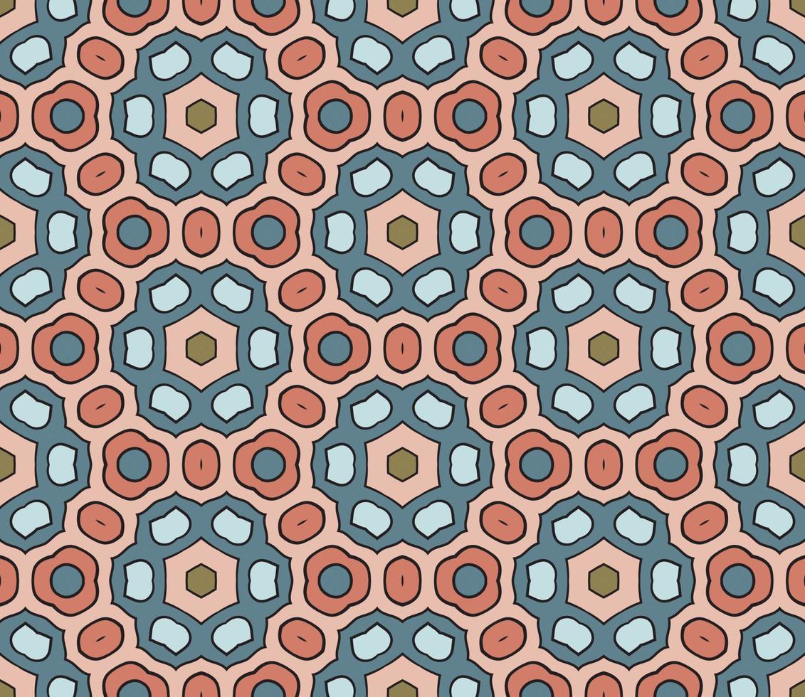 patrón sin costuras de flores geométricas de garabatos coloridos abstractos. fondo floral. mosaico de caleidoscopio, mosaico geo de adorno de línea delgada. vector