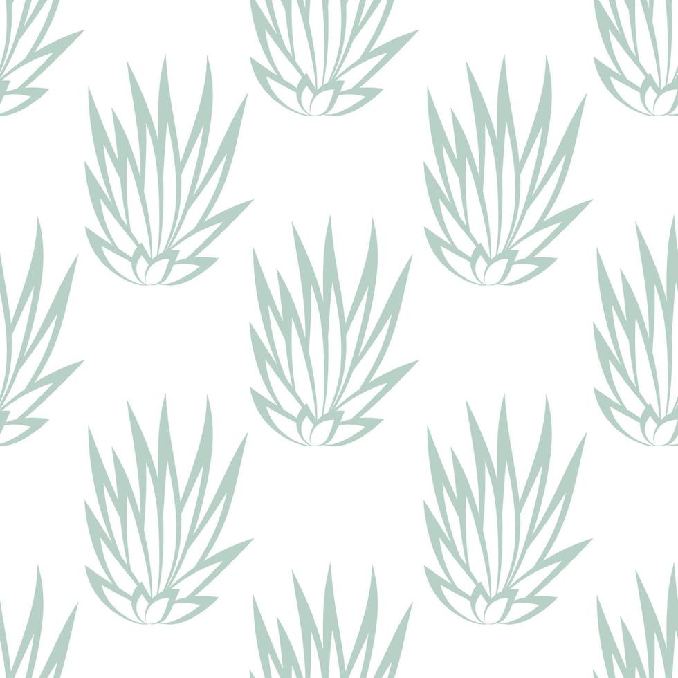 Linear succulent bush seamless pattern on white background. vector
