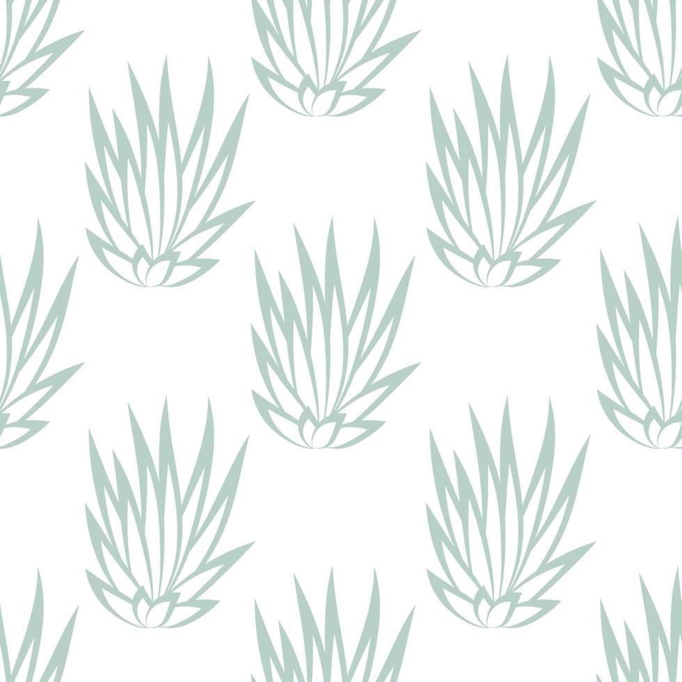 Linear succulent bush seamless pattern on white background. vector