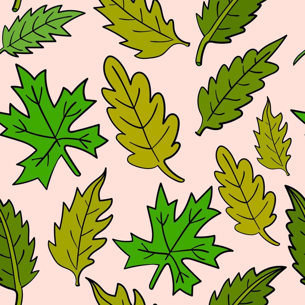 el doodle de dibujos animados lindo deja un patrón sin costuras. fondo floral. hoja de otoño vector