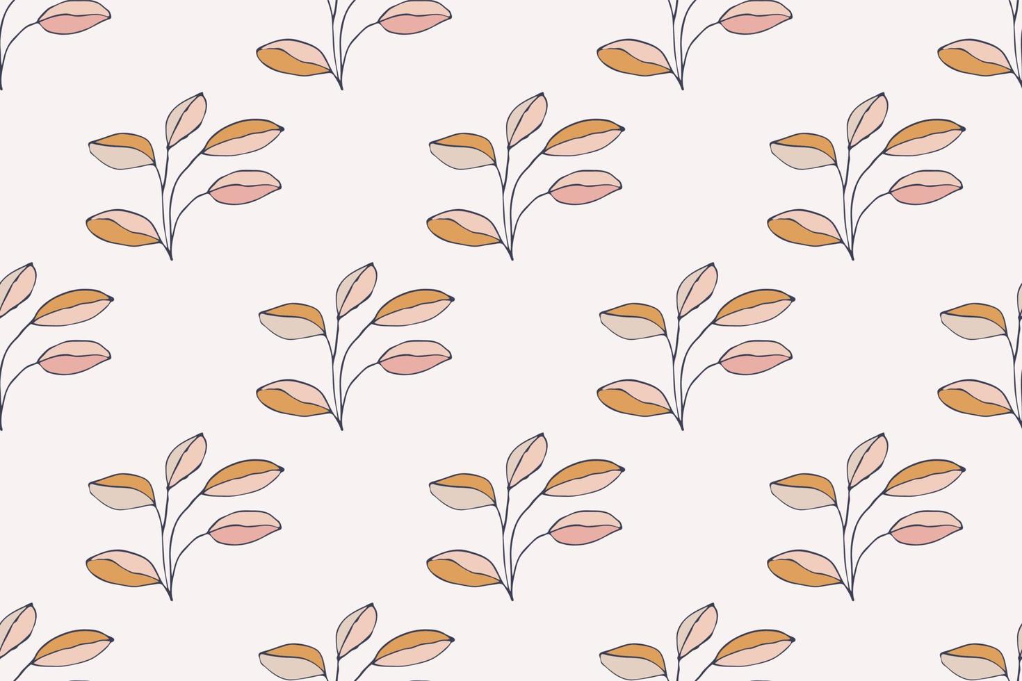 Cute cartoon flower seamless pattern. Background with plant, branch, leaves. Wrapping paper, textile. vector